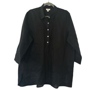 J Jill Love Linen Black Tunic Popover Shirt Size Large